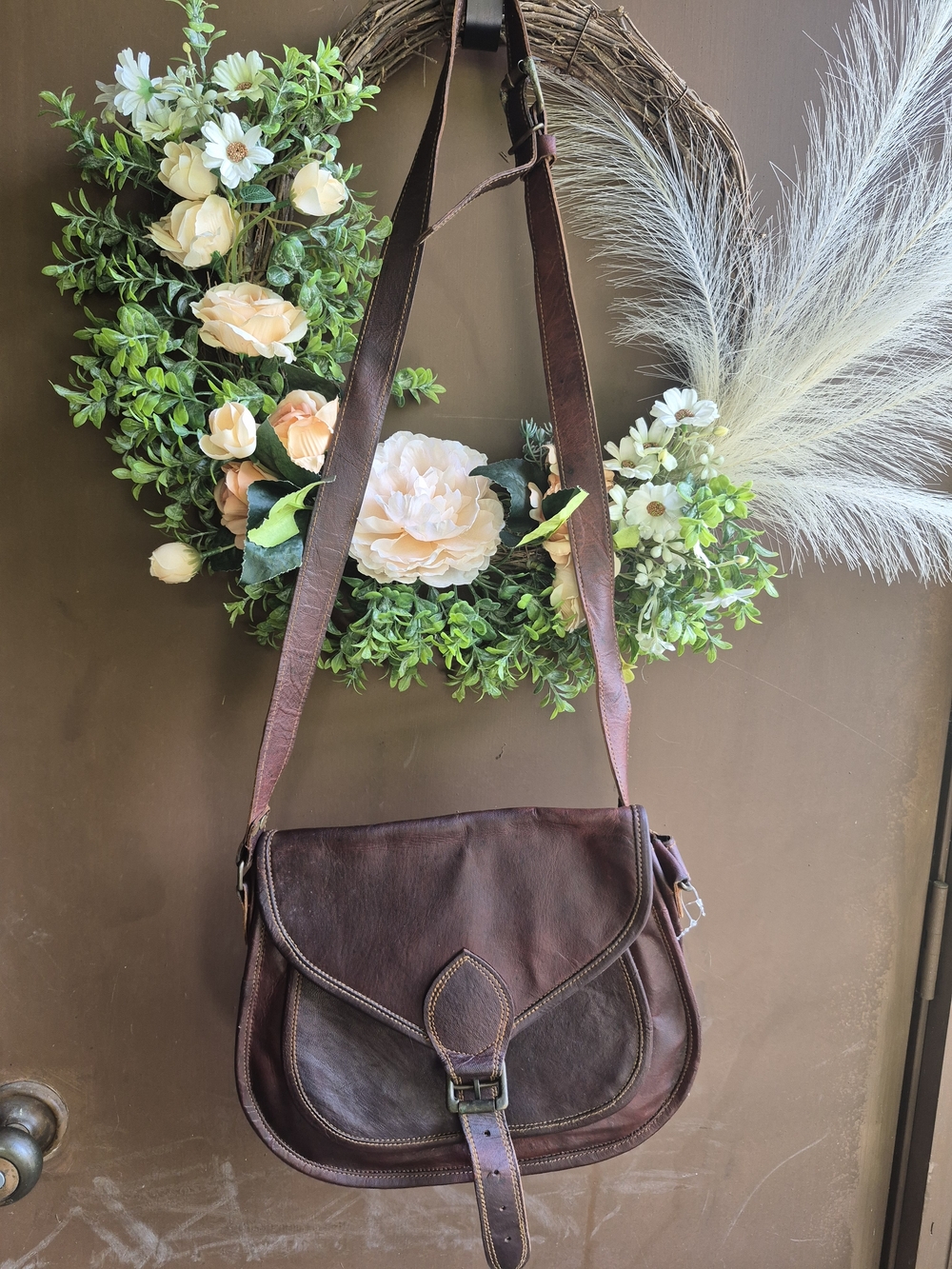 Classic Brown Leather Crossbody Bag Genuine Leather